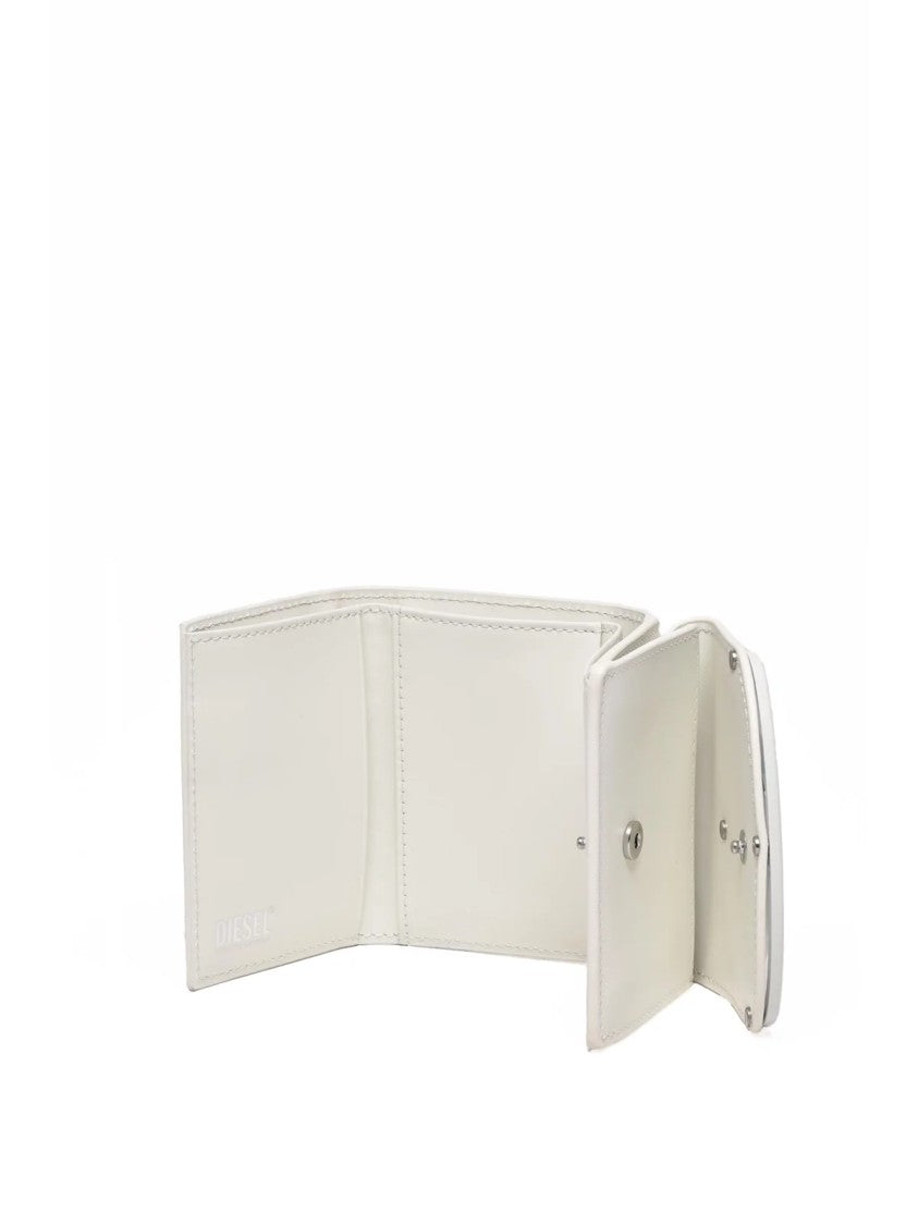 Diesel Minimalist White Polyurethane Wallet With Fold-Over Flap And Emblem Detail