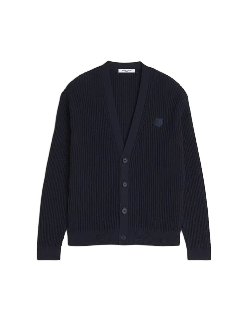 Maison Kitsuné Deep V-Neck Cotton Knit Cardigan With Embroidered Logo