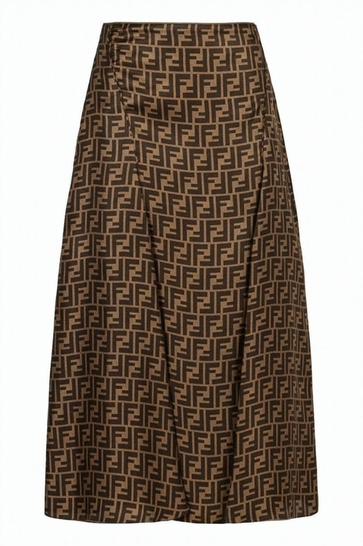 Fendi Geometric Ff Monogram Twill Skirt With Concealed Zipper