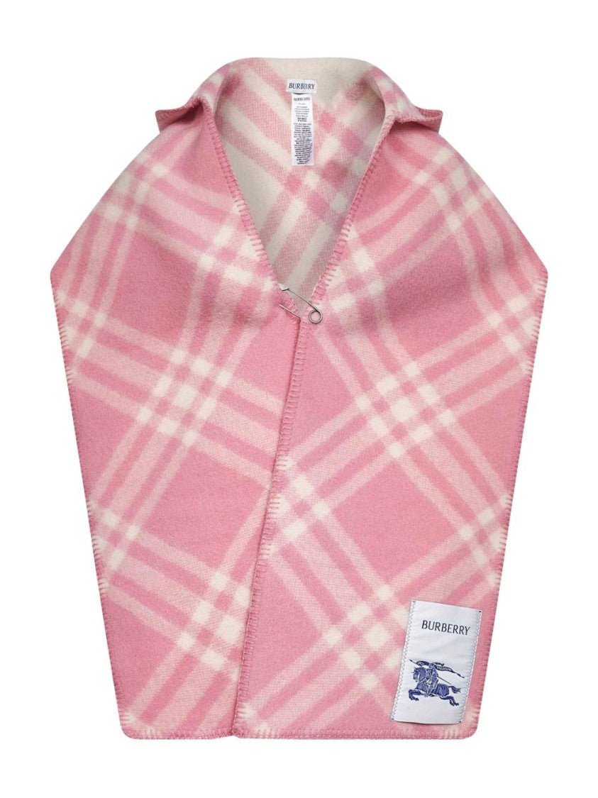 Burberry Multicolor Check Pattern Wool Hooded Scarf