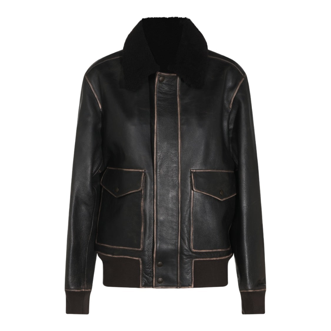 Rag & Bone Classic Bomber Jacket With Shearling Collar And Contrasting Stitching
