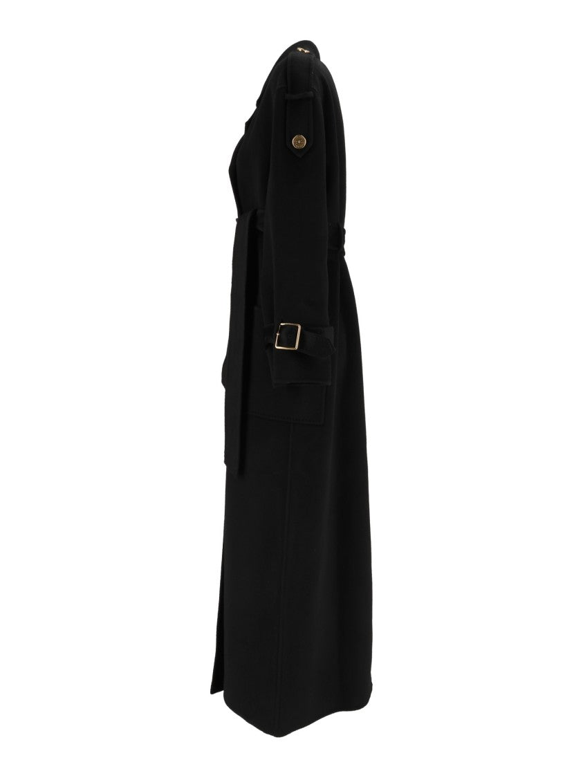 Elisabetta Franchi Double-Breasted Belted Gold Hardware Wool Trench Coat