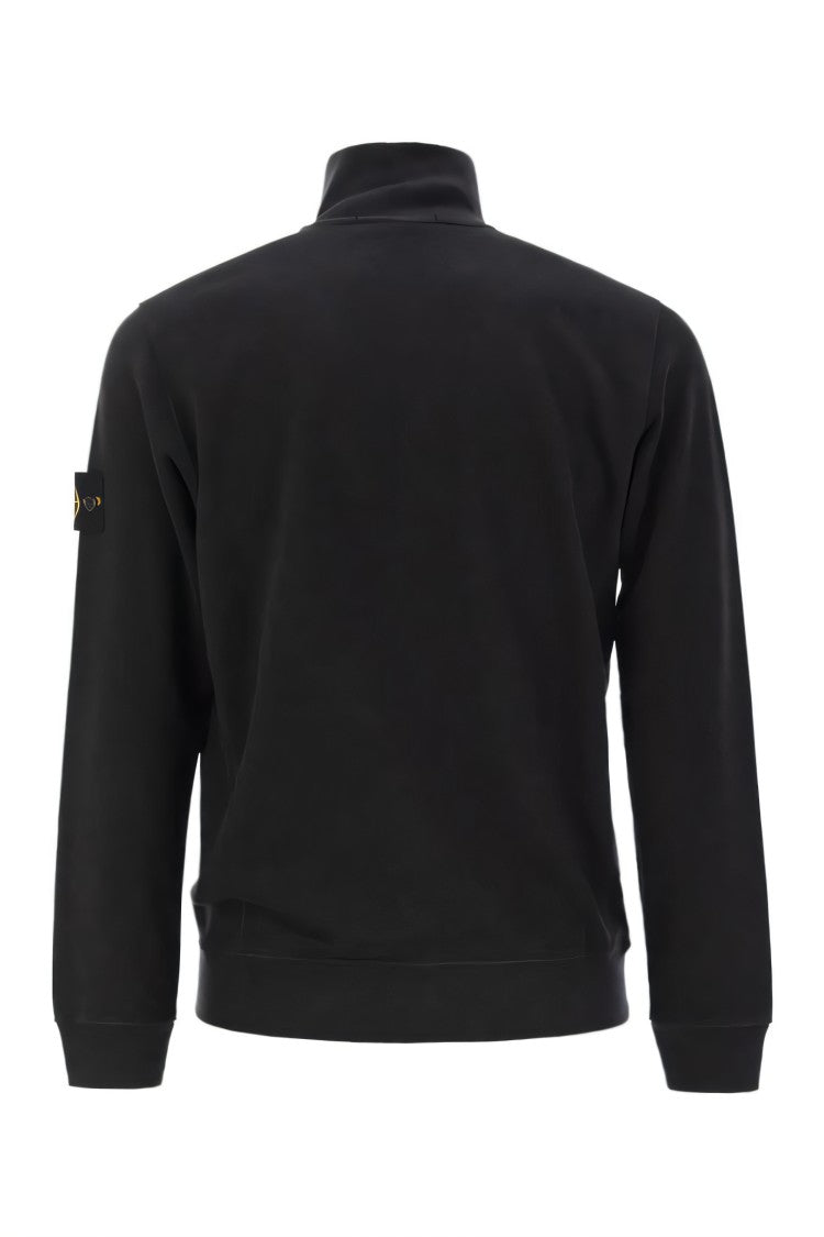 Stone Island Black Hooded Sweatshirt With Zip Closure