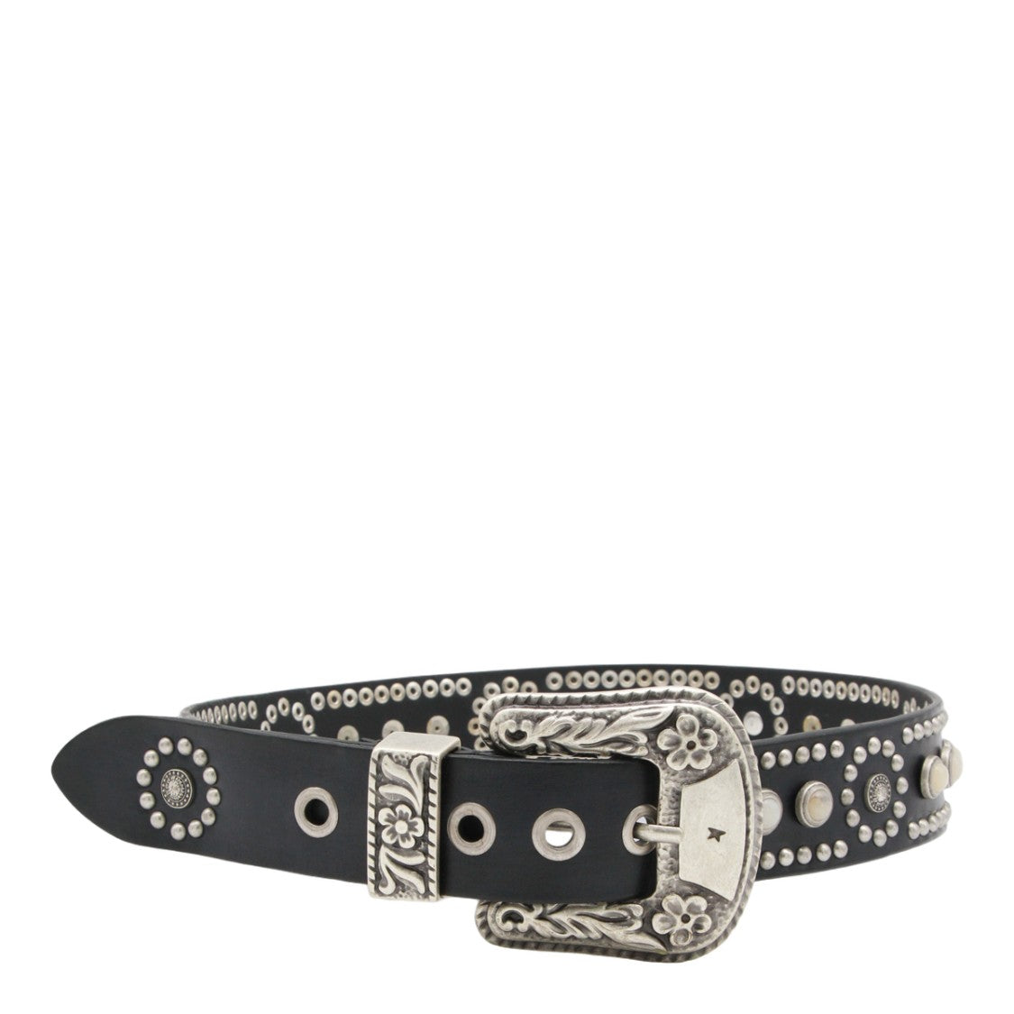 Golden Goose Intricately Engraved Black Belt With Silver Accents