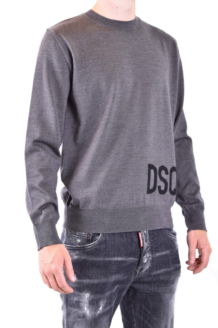 Dsquared2 Crew Neck Knitwear Grey Wool Detail