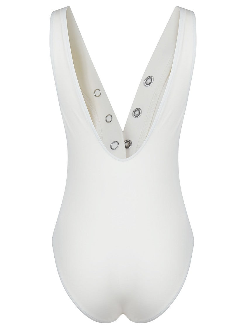 Eres Deep V-Neck One-Piece Swimsuit With Snap Button Detail