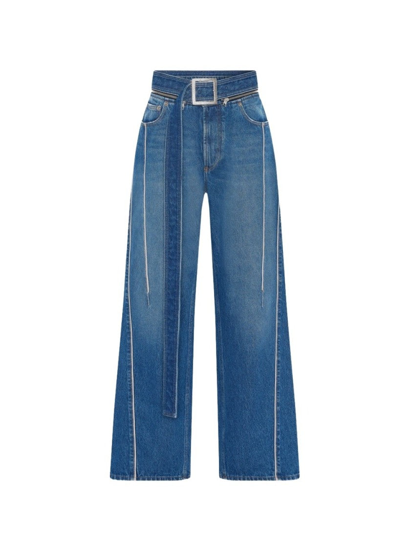 Jean Paul Gaultier Belted Denim Jeans Vintage Blue