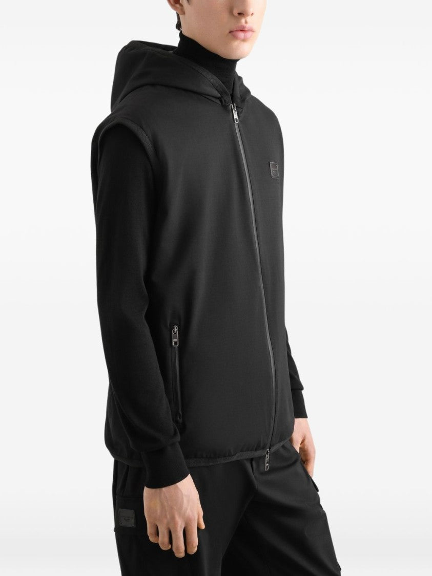 Dolce & Gabbana Black Sleeveless Hooded Zipper Jacket