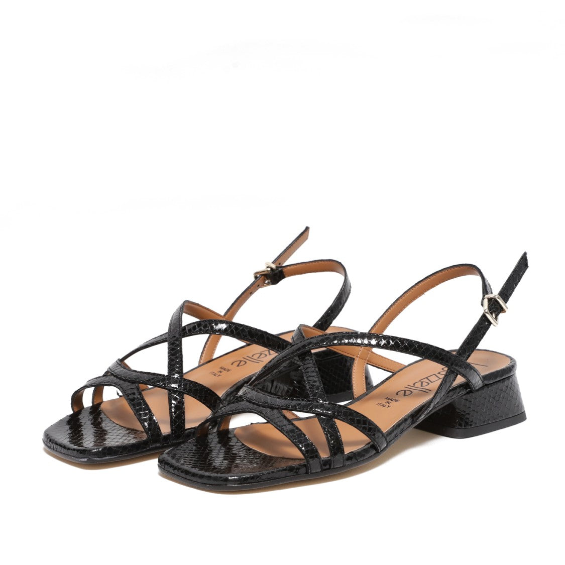 Le Gazzelle Black Reptile Print Leather Strappy Sandal