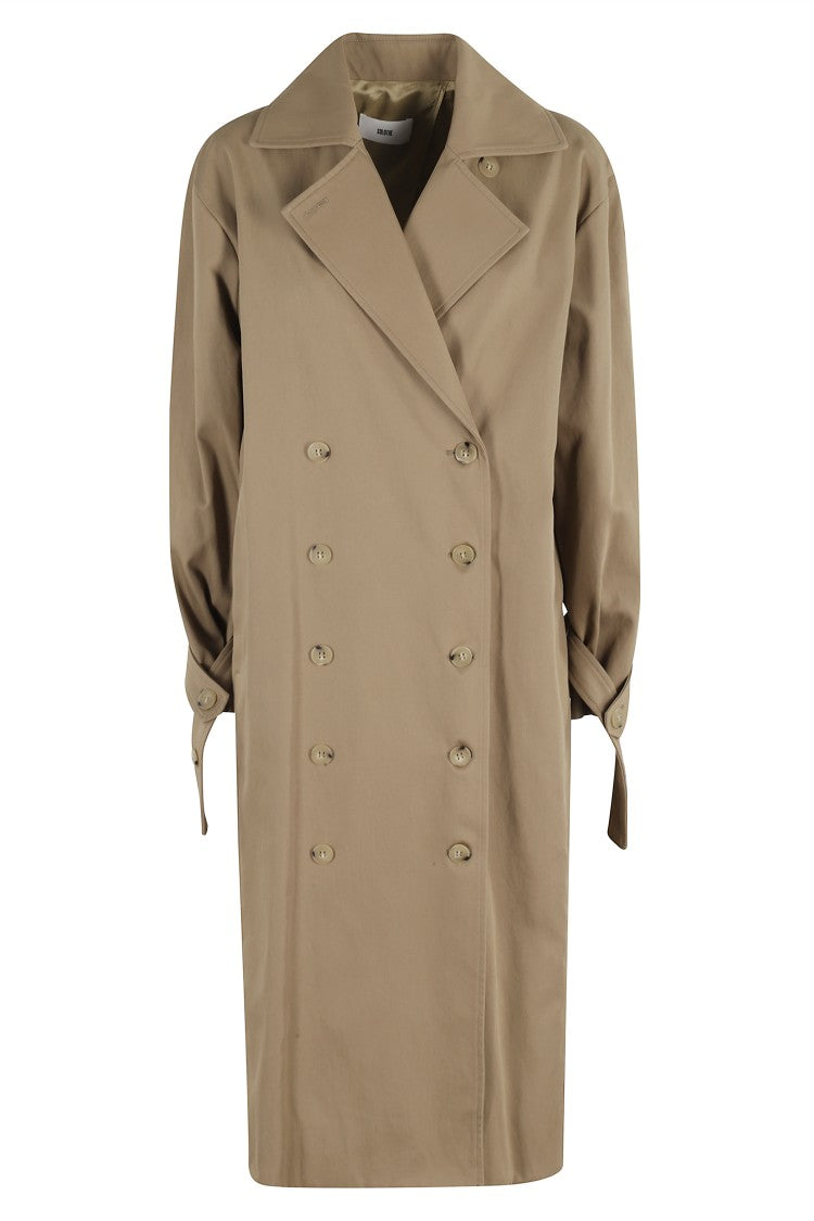 Solotre Milk Coffee Double-Breasted Trench Coat With Belted Waist