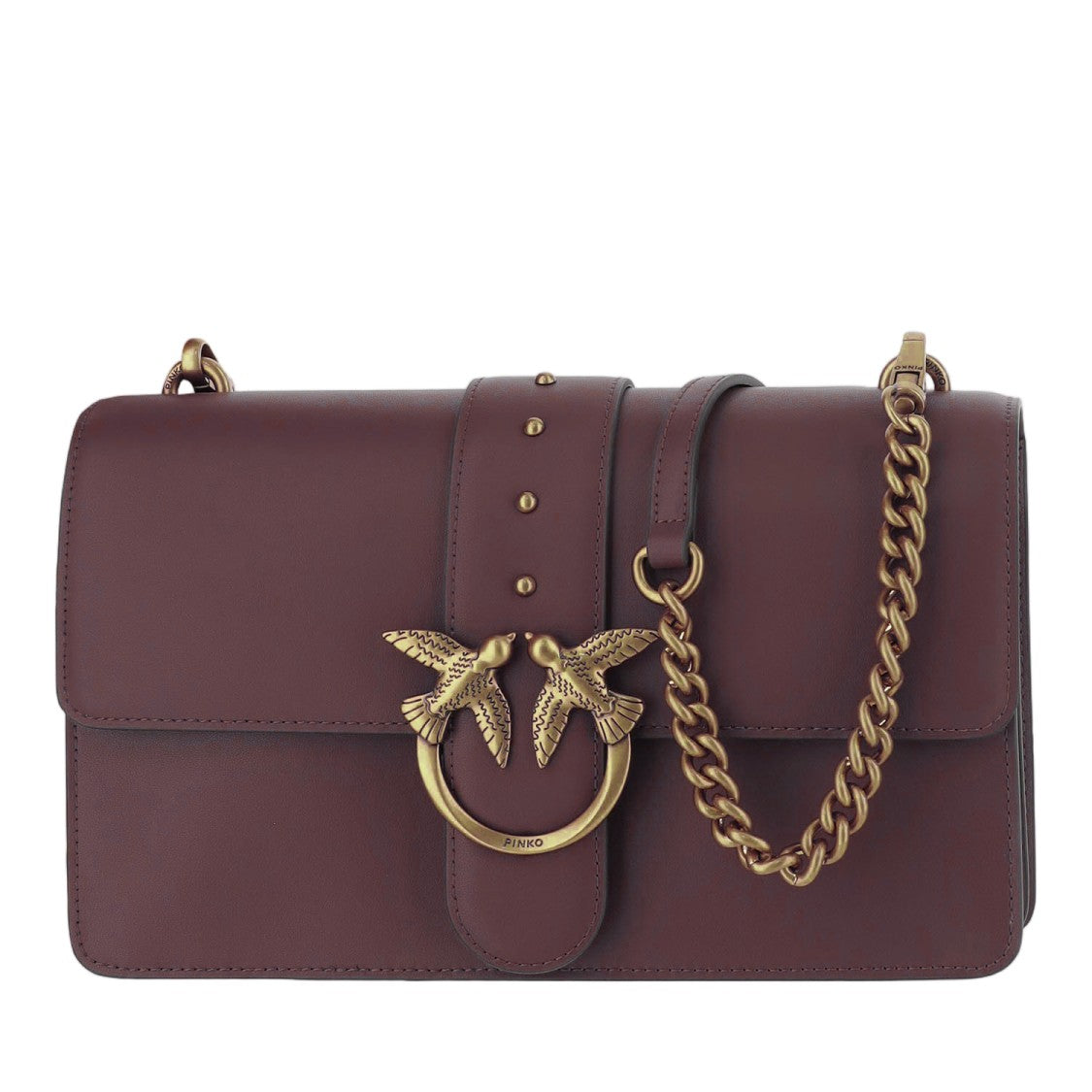 Pinko Dark Red Love One Classic Leather Shoulder Bag