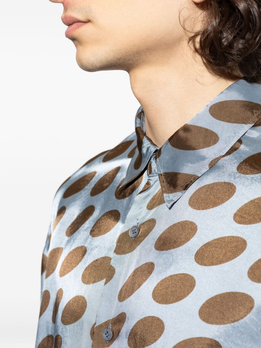 Dries Van Noten Light Blue Brown Classic Button Shirt