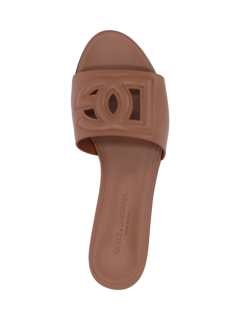 Dolce & Gabbana Brown Dg Leather Slides Sandals