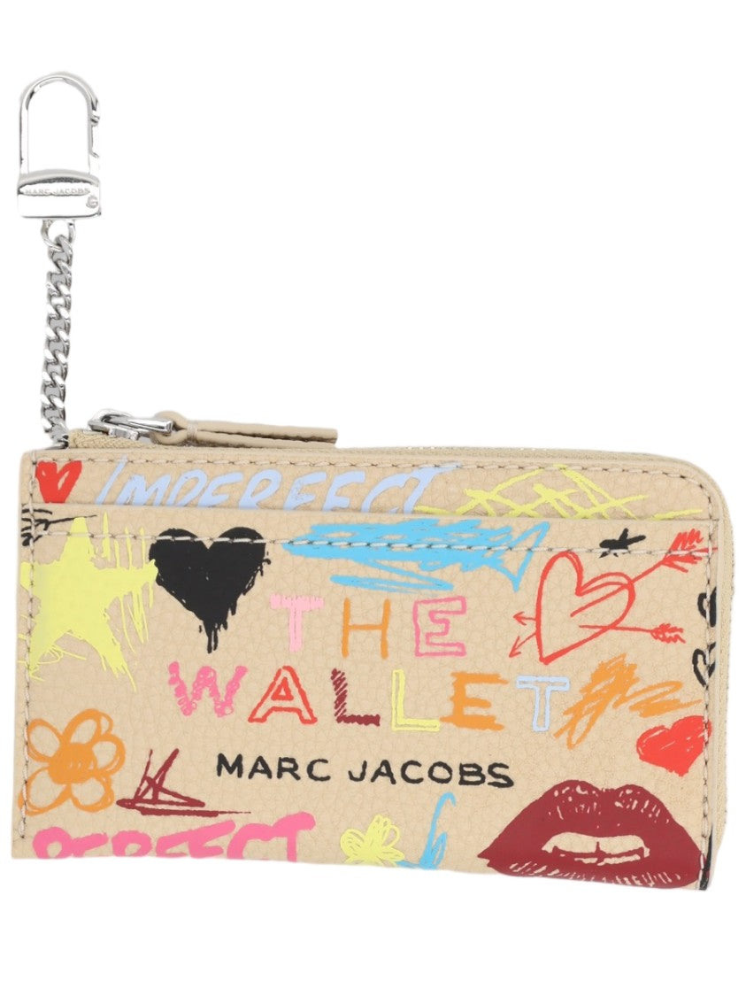 Marc Jacobs Beige Graffiti Printed Split Leather Wallet