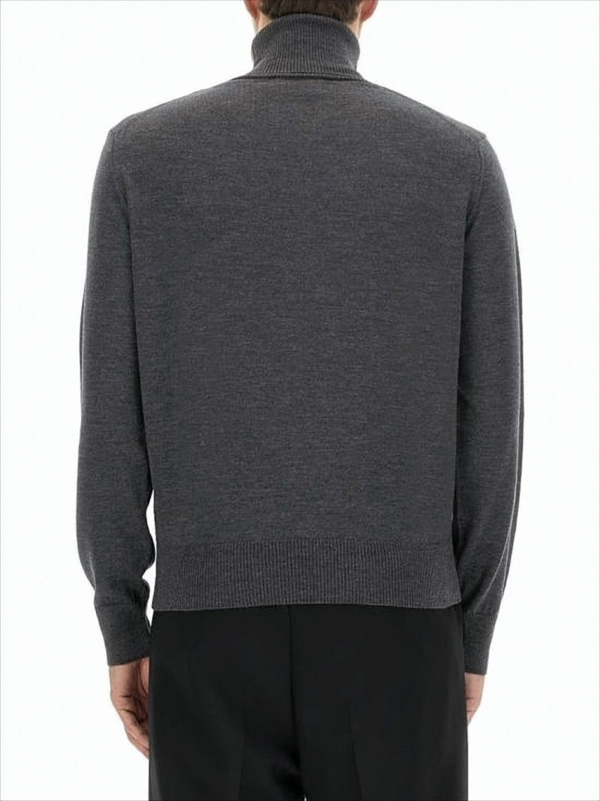 Ami Refined Merino Wool Turtleneck Sweater With Subtle Embroidery
