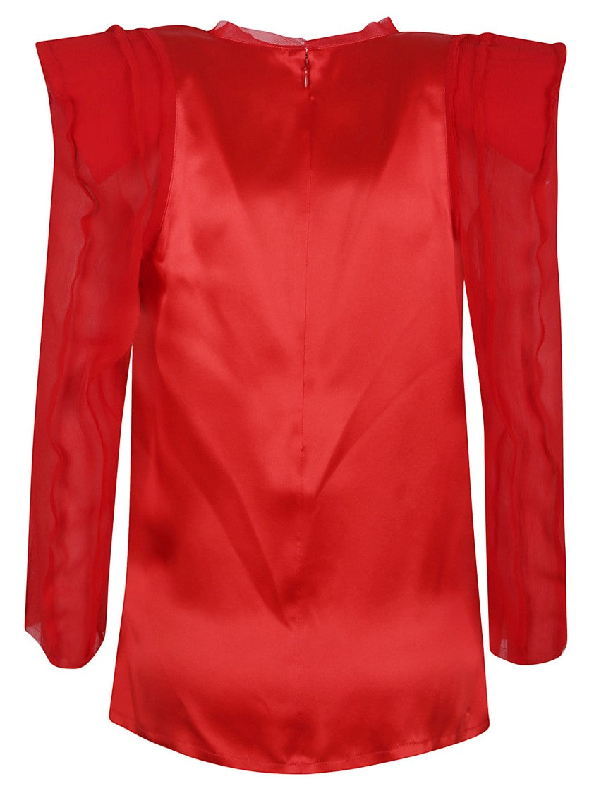 Balmain Silk Wrap Top With Sheer Flowing Sleeves