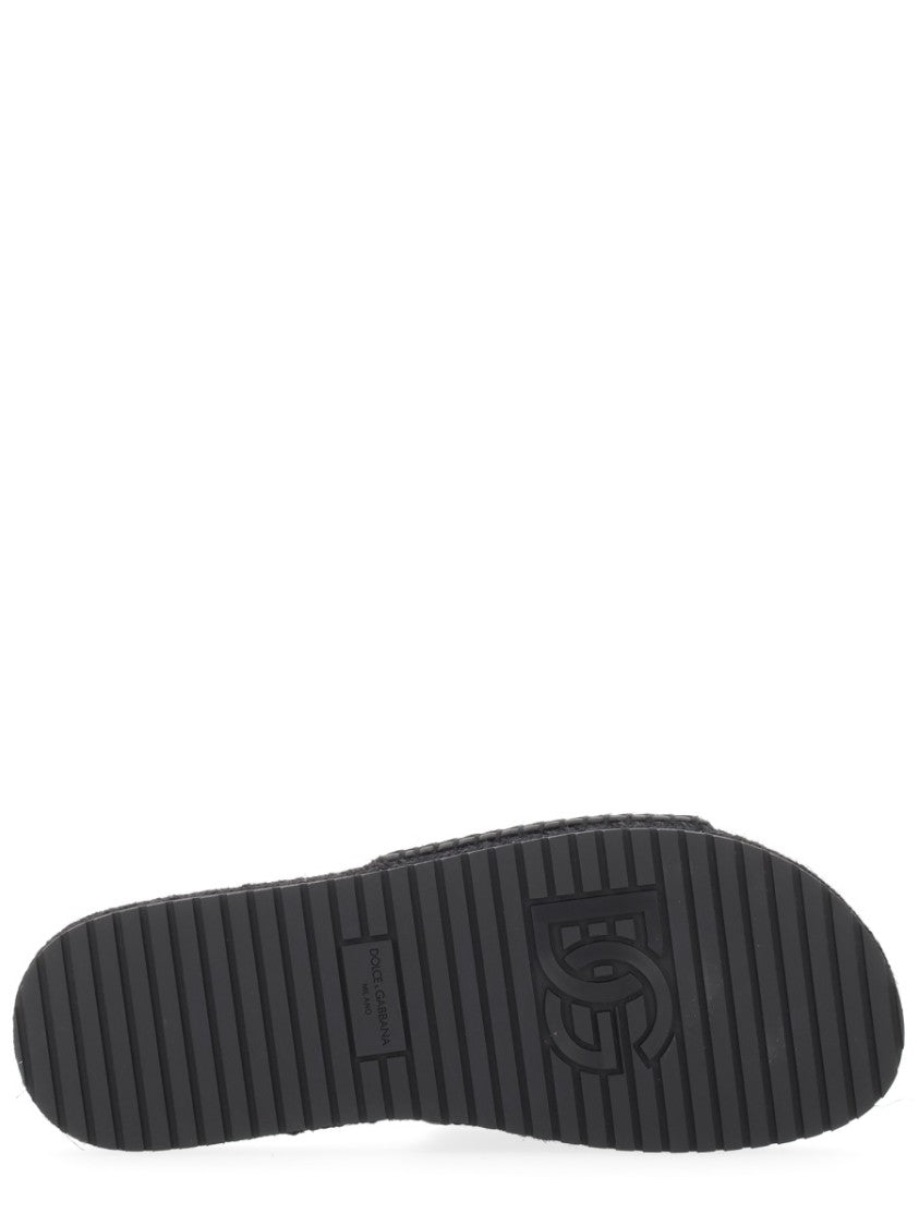 Dolce & Gabbana Embroidered Crest Slide Espadrille Flats