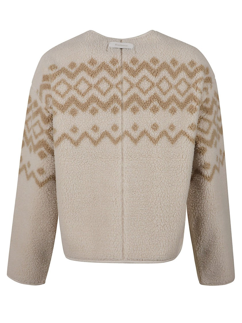 Barbour Cropped Fleece Jacket With Geometric Detailing And Snap Closures