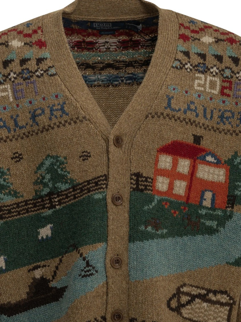 Polo Ralph Lauren Intarsia-Knit V-Neck Cardigan With Scenic Motifs
