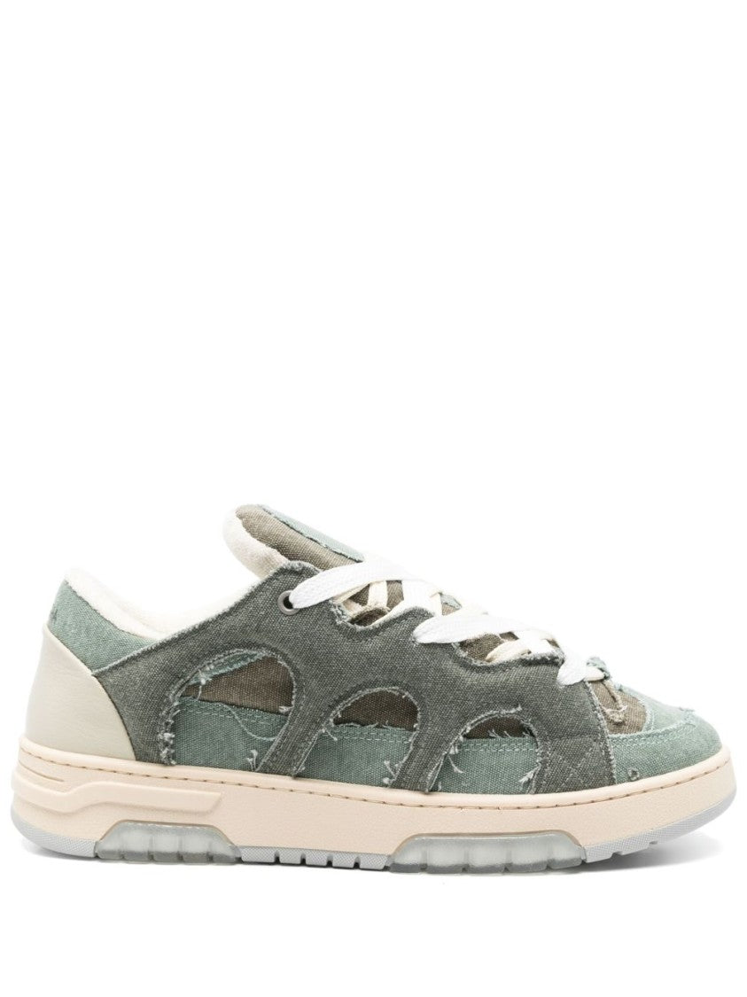 Santha Emerald Green Front Lace-Up Sneakers With Oversized Tongue