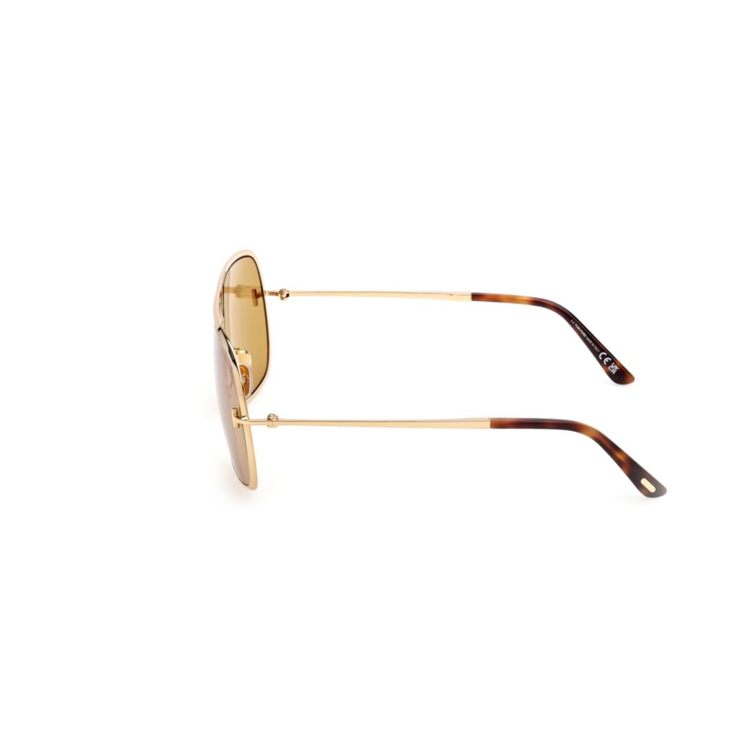 Tom Ford Gold Metal Sunglasses With Amber-Tinted Lenses And Tortoiseshell Tips