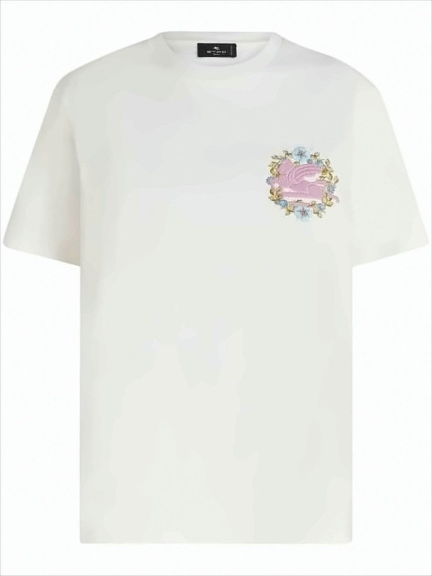 Etro Short-Sleeved Cotton T-Shirt With Floral Emblem
