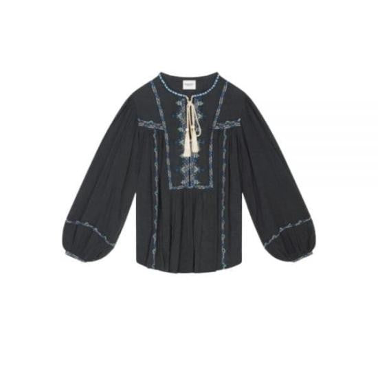 Isabel Marant Black Blouse With Intricate Floral Embroidery