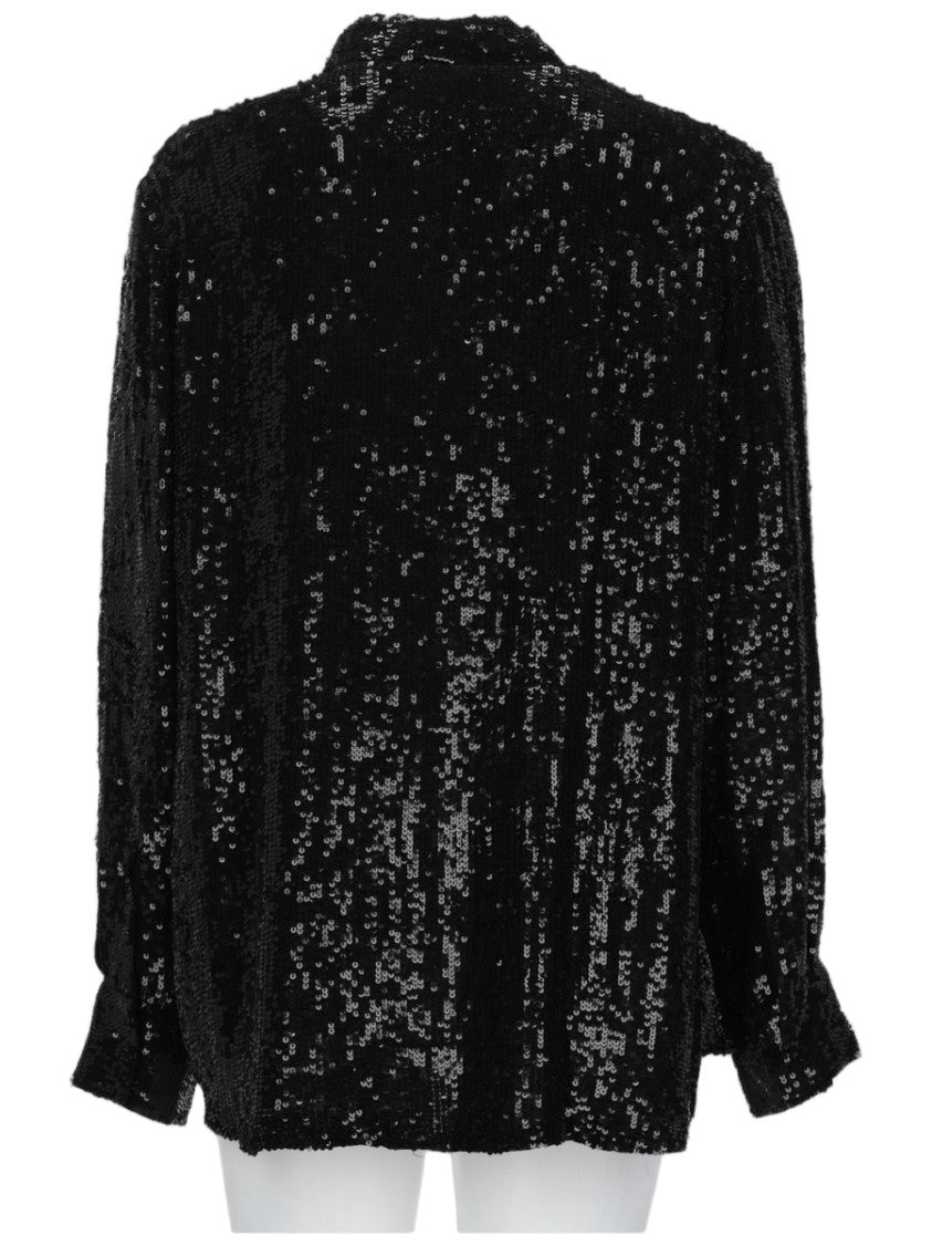 P.A.R.O.S.H. Long-Sleeved Black Sequin-Embellished Shirt