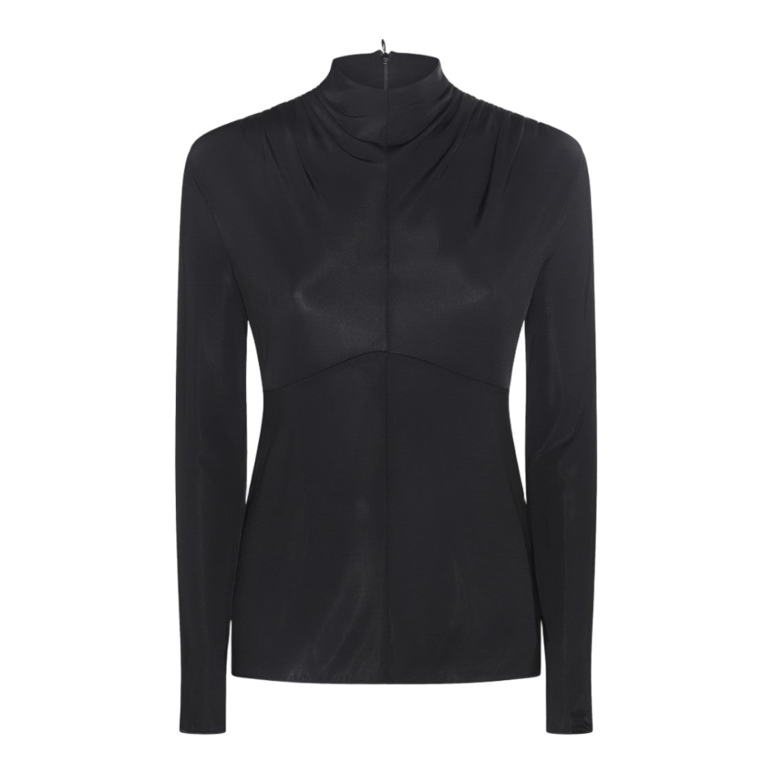 Jil Sander Fitted Long-Sleeved Black Top With High Neckline And Seam Detail