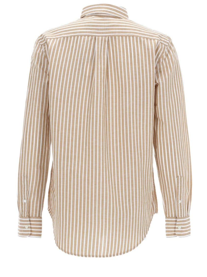 Polo Ralph Lauren Beige Striped Cotton-Linen Casual Shirt