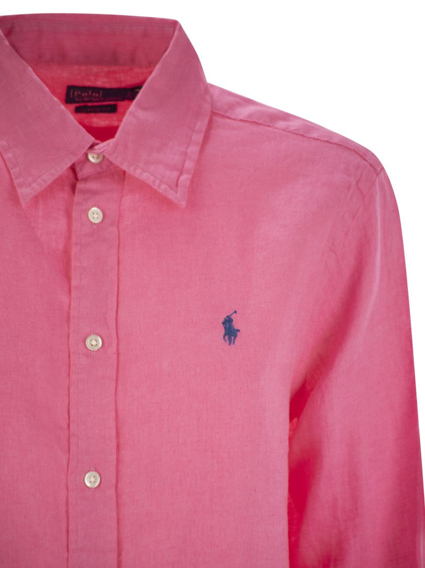 Polo Ralph Lauren Straight-Cut Linen Shirt With Mother-Of-Pearl Accents