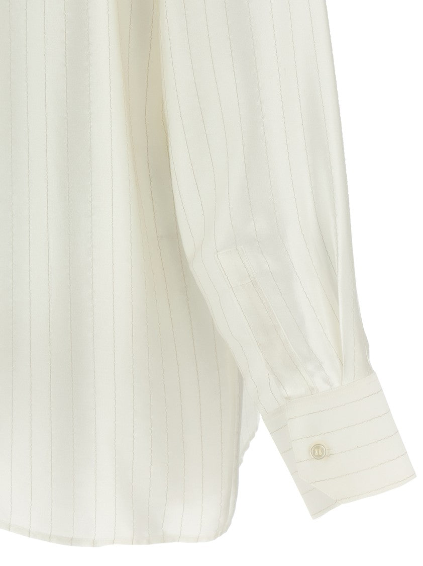 Saint Laurent Striped Satin Piqué Shirt With Concealed Closure