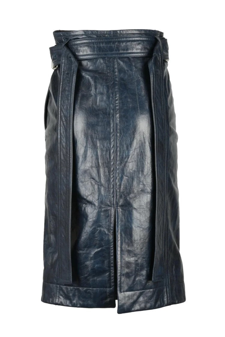 Bottega Veneta Leather Midi Skirt - Blue