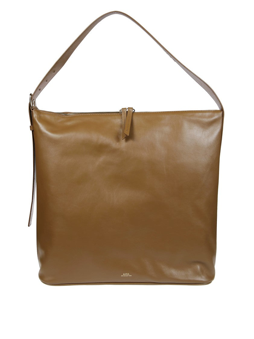 A.P.C. Spacious Brown Leather Tote With Design