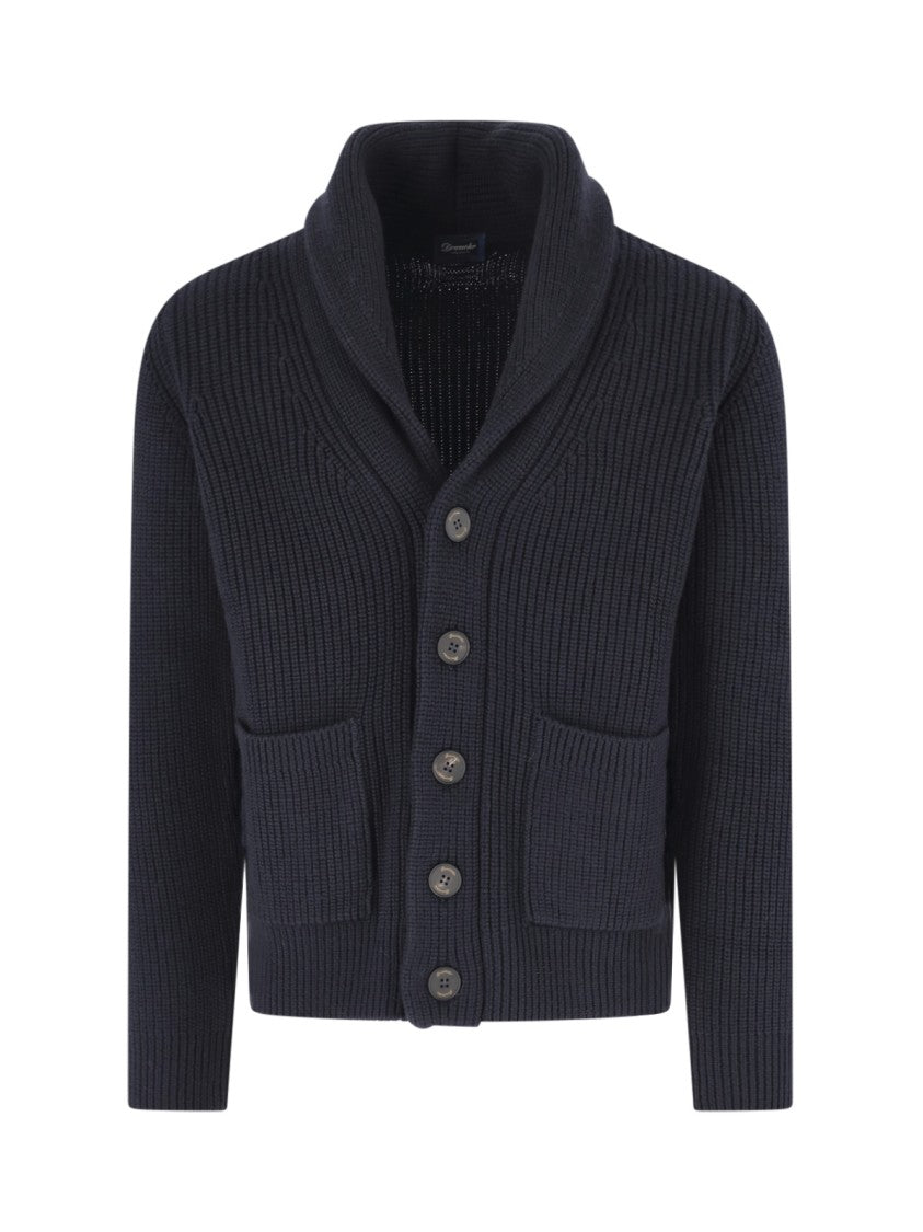 Drumohr Ribbed Knit Merino Cardigan With Shawl Collar And Button Closure