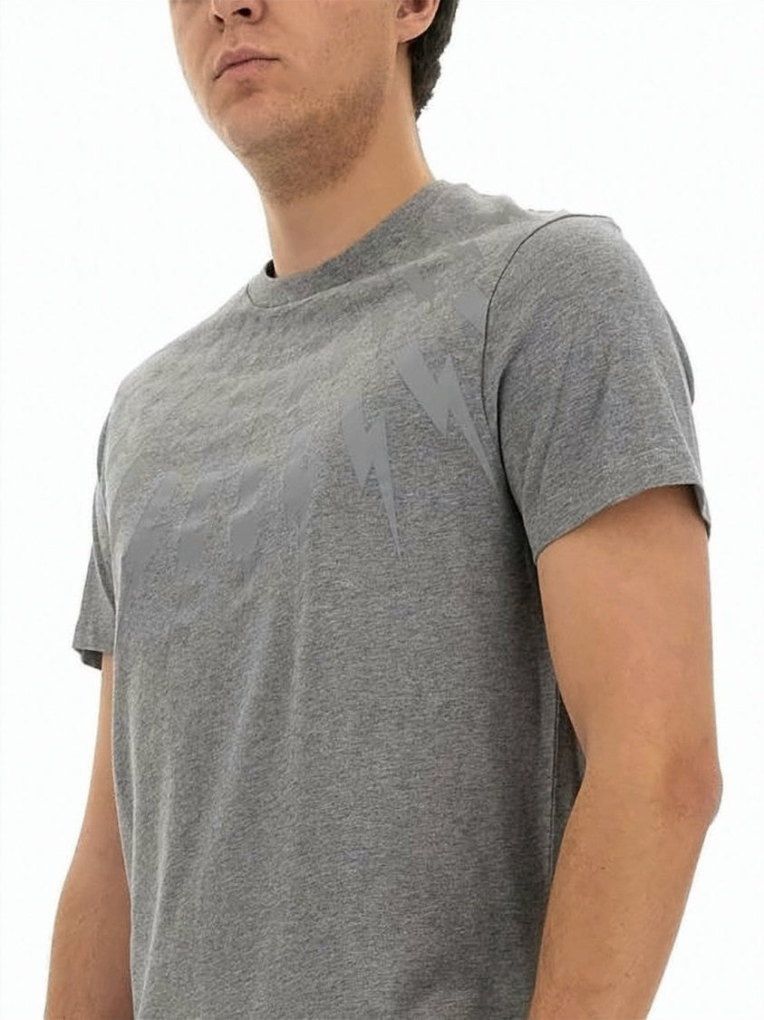 Neil Barrett Short-Sleeve Crew Neck T-Shirt With Lightning Bolt Pattern