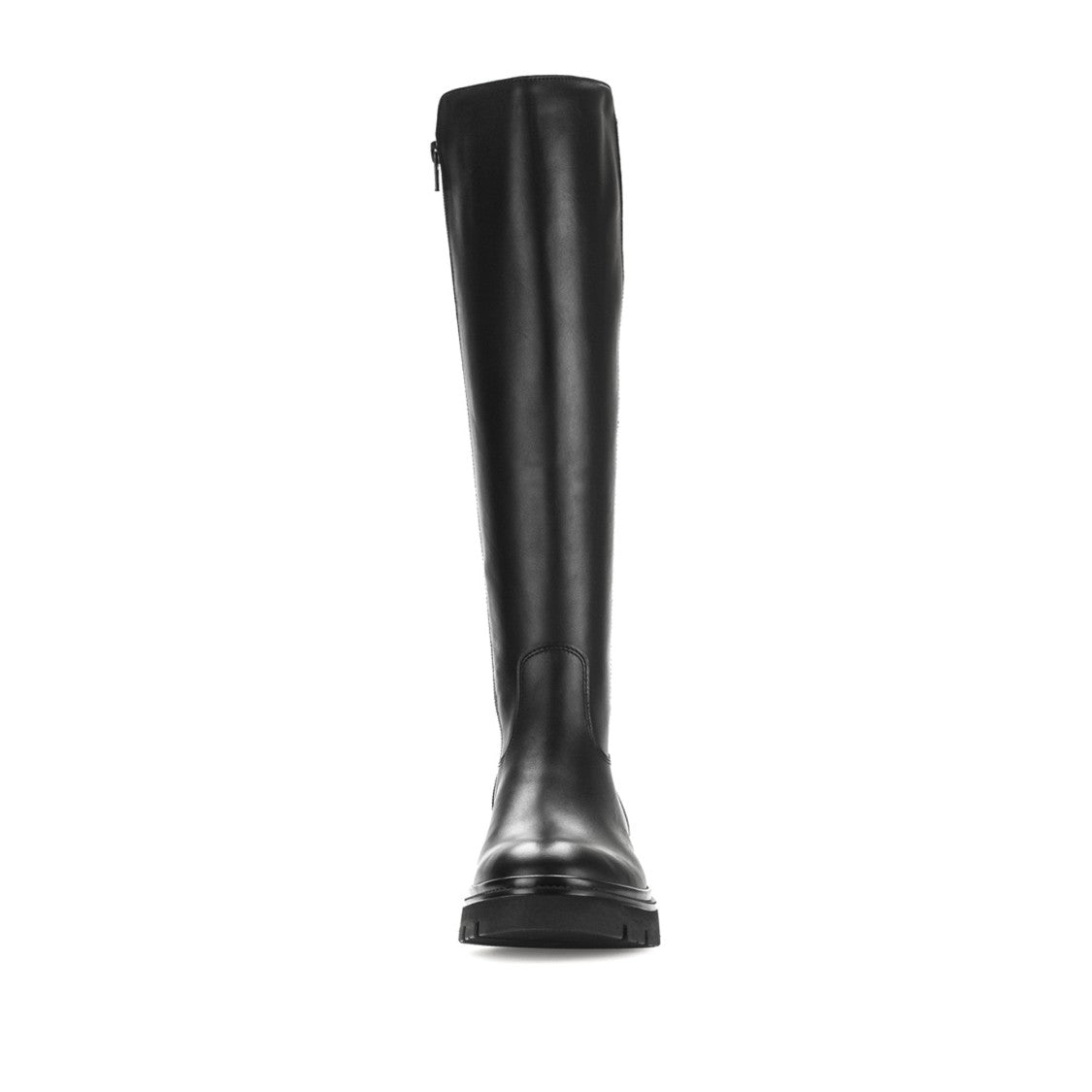 Gabor Black Chunky-Ridged Side Zipper Leather Boots