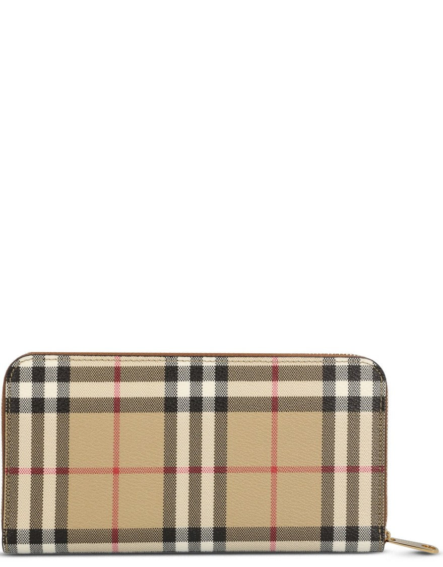 Burberry Check Pattern Zip-Around Wallet With Leather Lining
