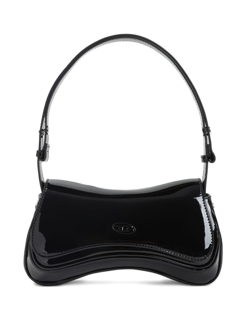 Diesel Black Glossy Curved Magnetic Handbag