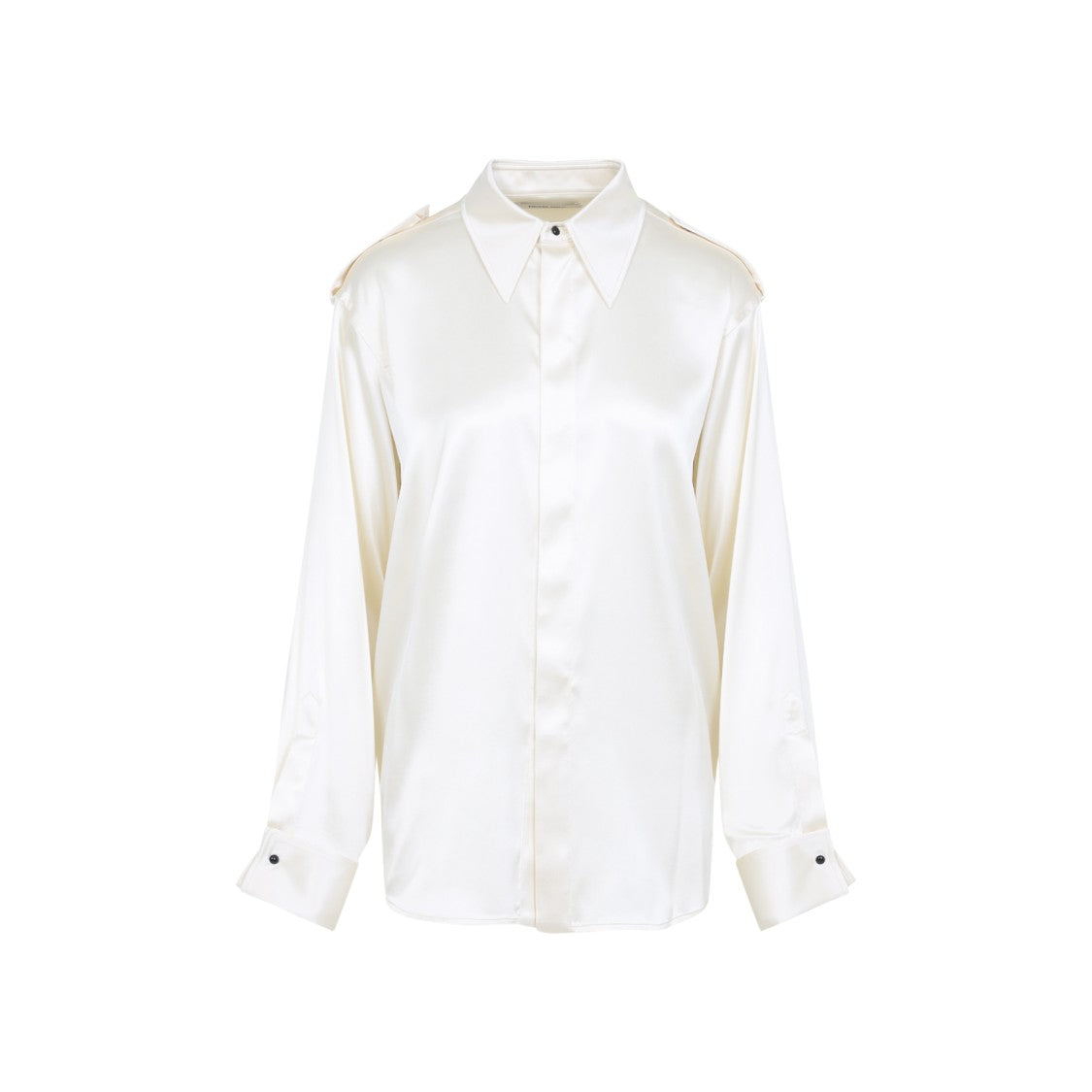 Phoebe Philo Liquid Utility White Silk Shirt With Pointed Collar And Button Tabs