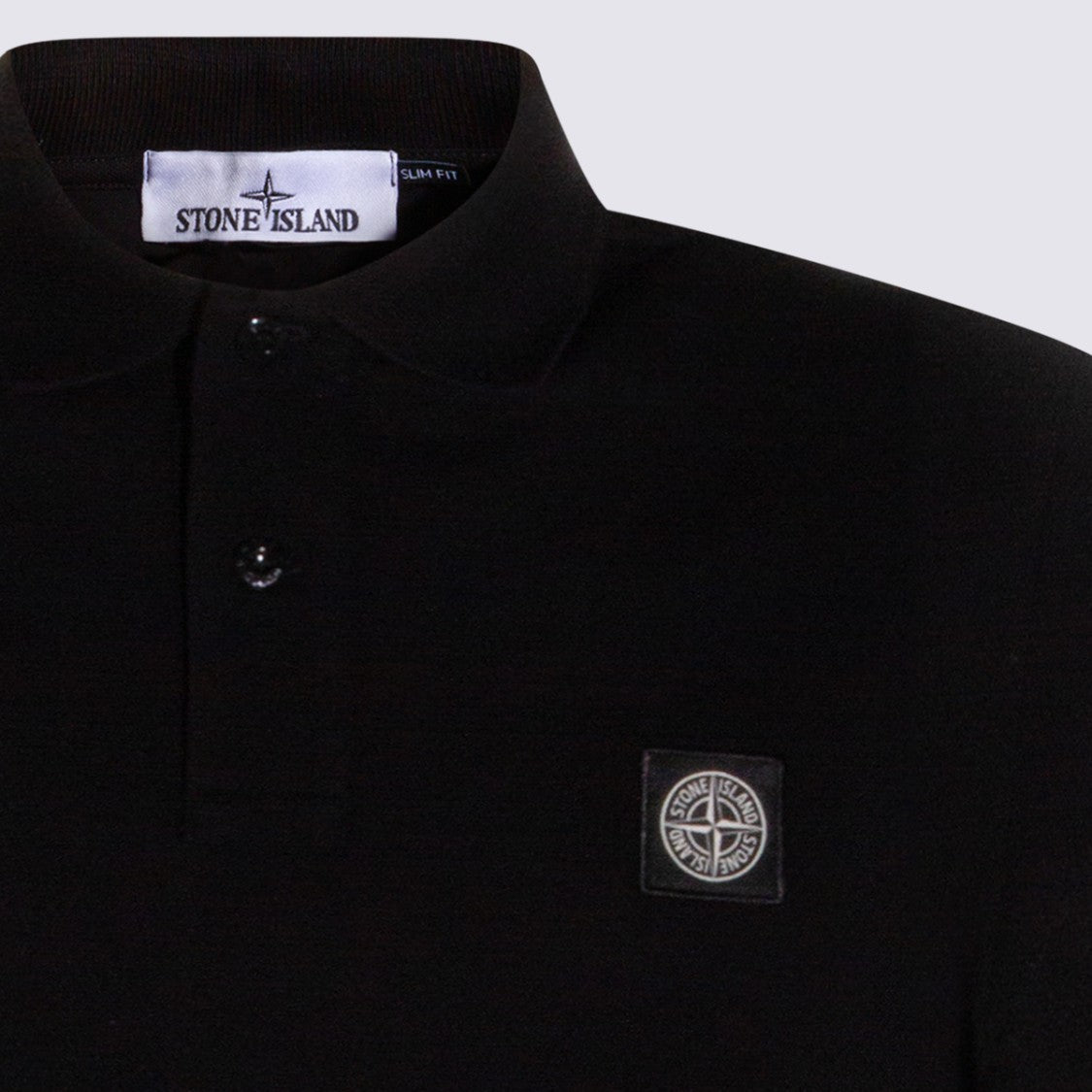 Stone Island Slim Fit Black Polo Shirt With Ribbed Collar