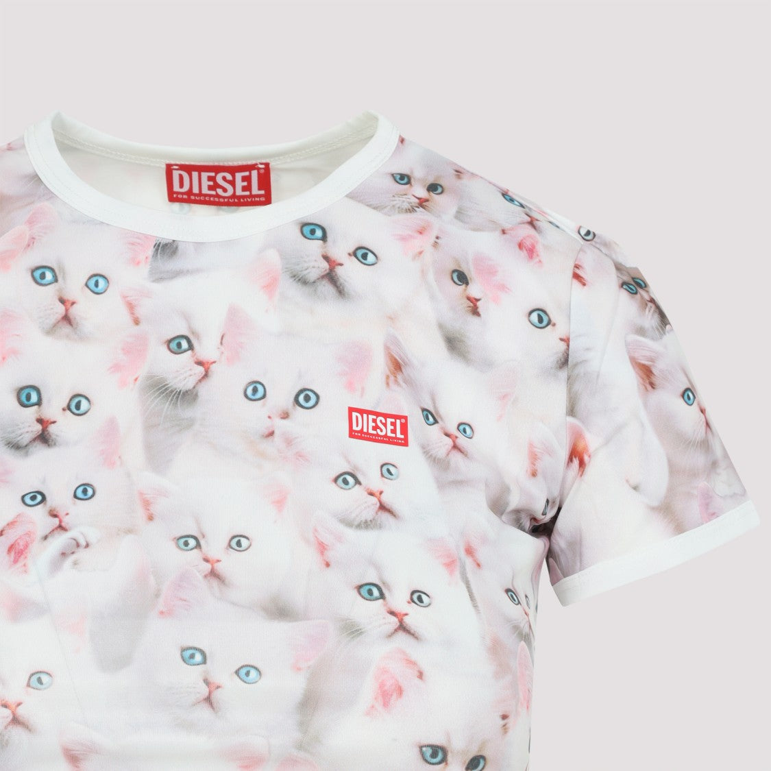Diesel Playful Printed T-Shirt With White Cat Motif