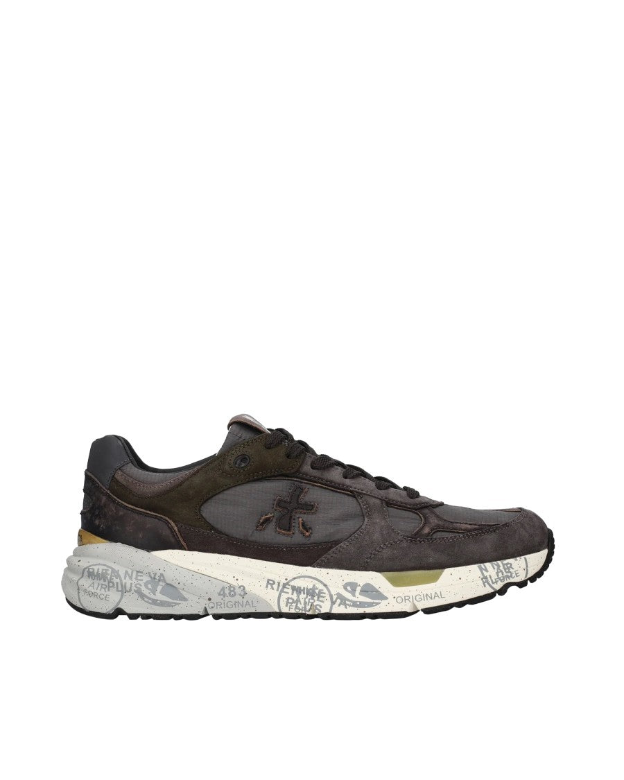 Premiata Black Taupe Dark Green Mase Leather Sneakers