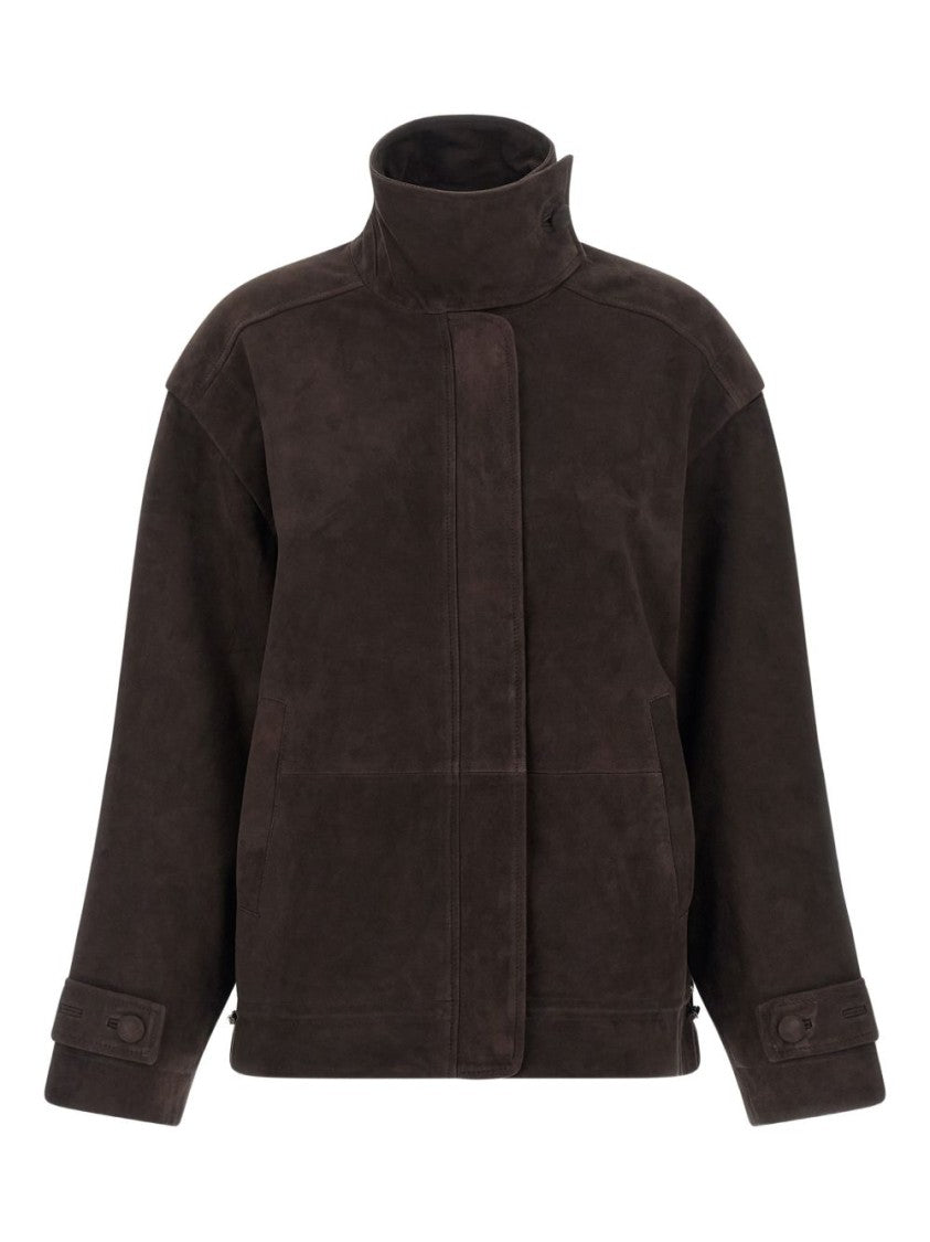 Rotate High-Collar Leather Jacket With Boxy Silhouette