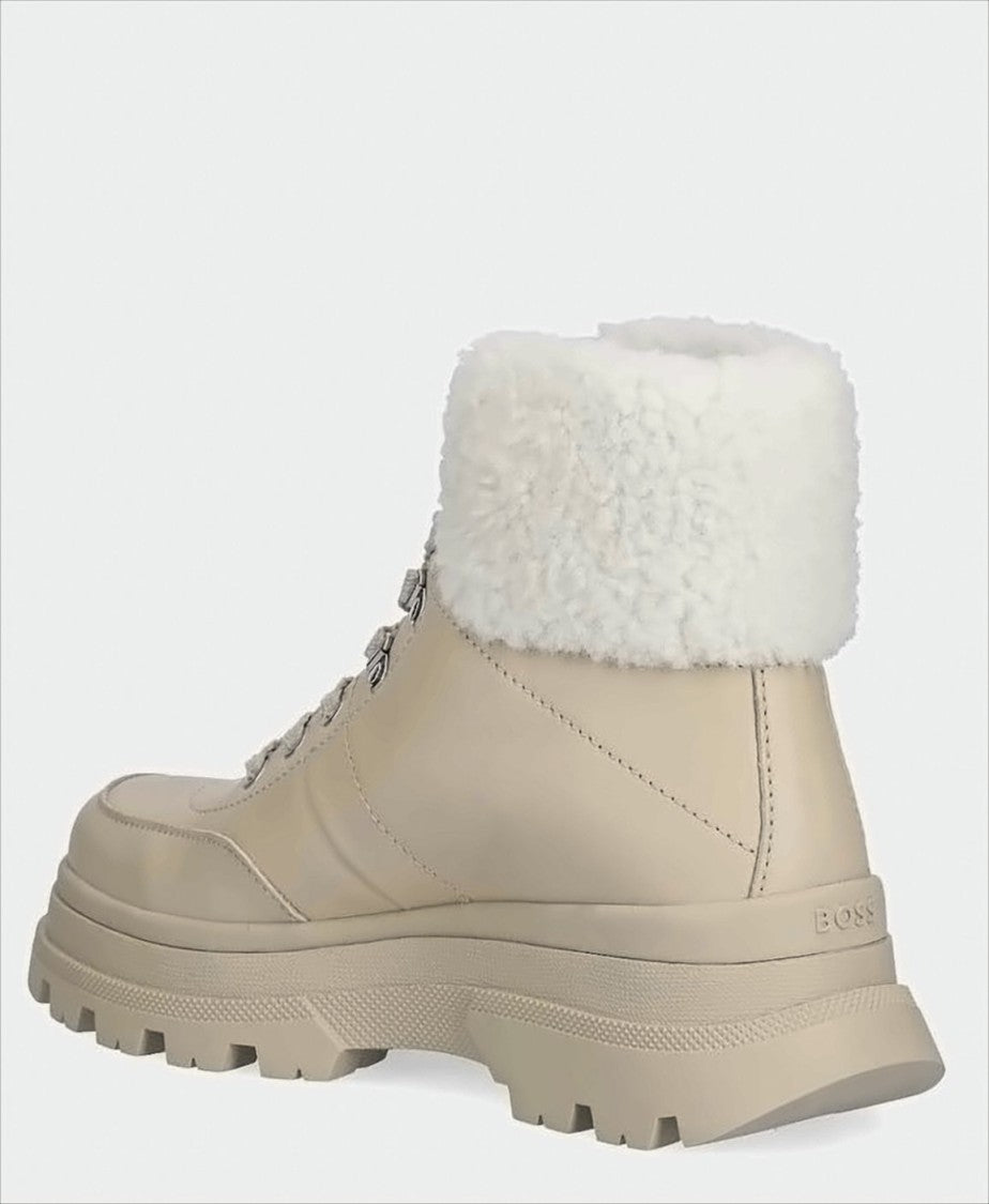 Boss Beige Ankle Boots With Plush Fold-Over Lining