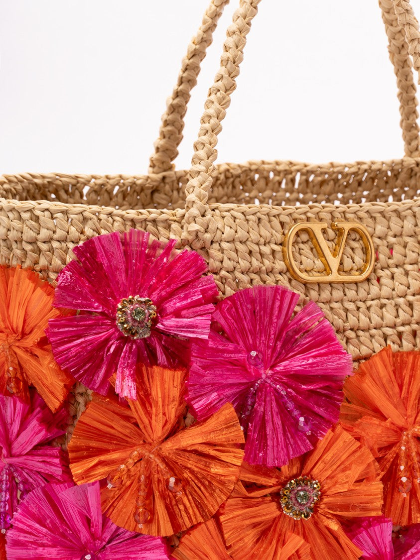 Valentino Garavani Medium `Vlogo` Raffia Tote