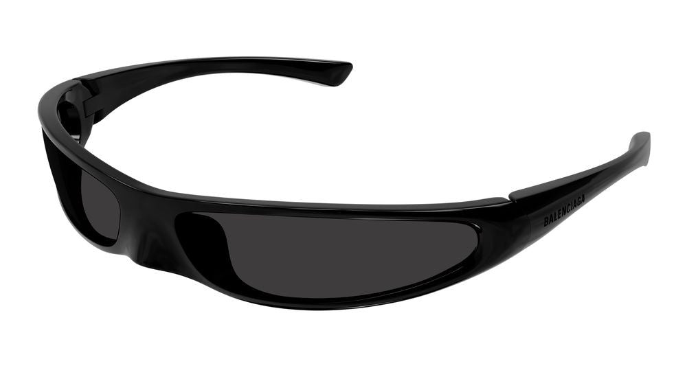 Balenciaga Black Thick Glossy Black Frame Wraparound Sunglasses
