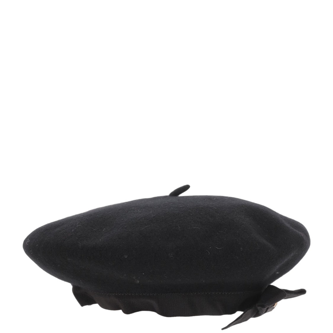 Patou Black Grosgrain Bow Wool Felt Beanie