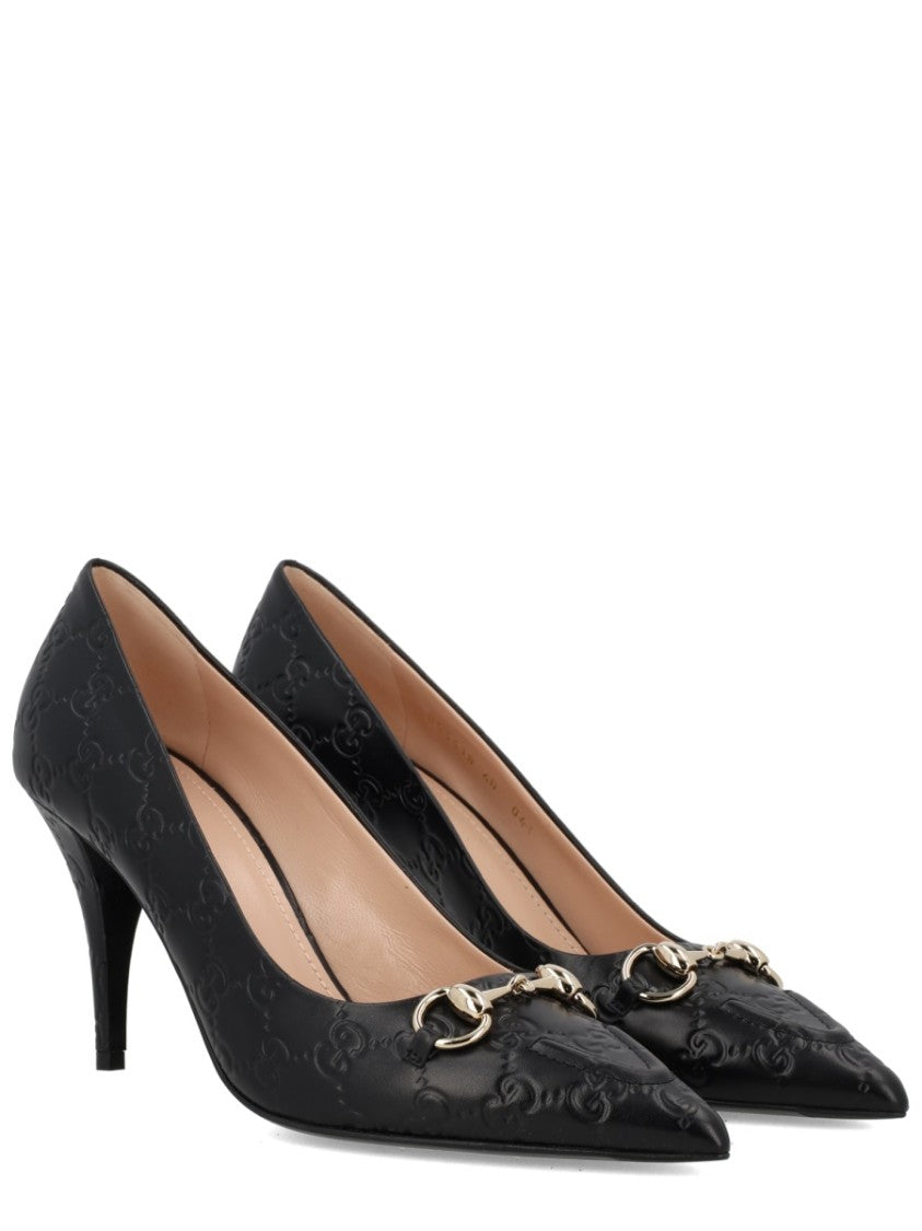 Gucci Pointed-Toe Metallic Clamp Leather Pumps