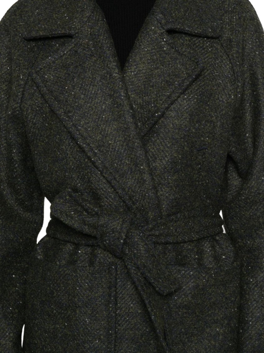 Diega Straight Silhouette Long Coat With Tie Belt And Side Pockets